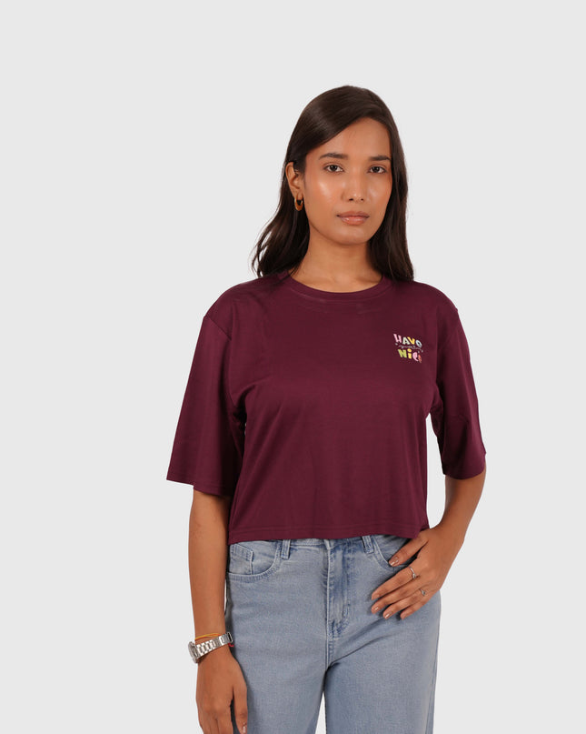 Women’s Wine Oversized Crop T-Shirt