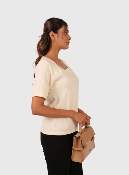 Women’s Cream Regular Fit Square Neck Top