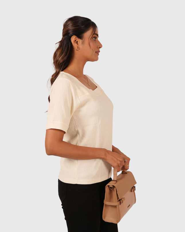 Women’s Cream Regular Fit Square Neck Top