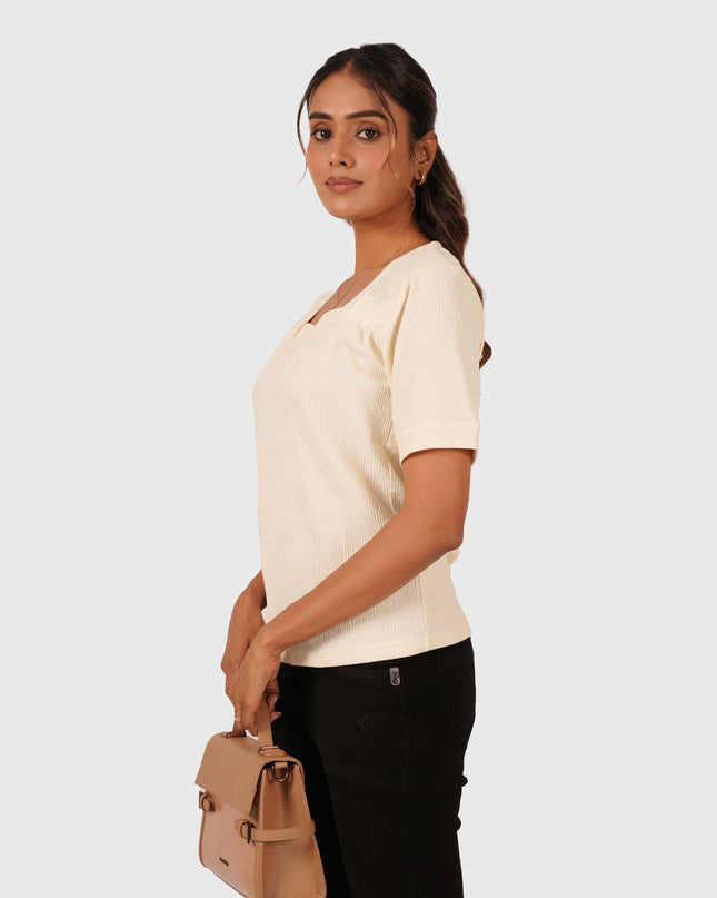 Women’s Cream Regular Fit Square Neck Top