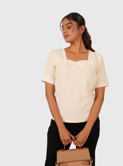 Women’s Cream Regular Fit Square Neck Top