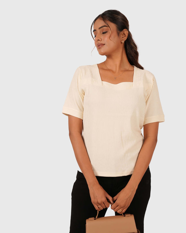Women’s Cream Regular Fit Square Neck Top