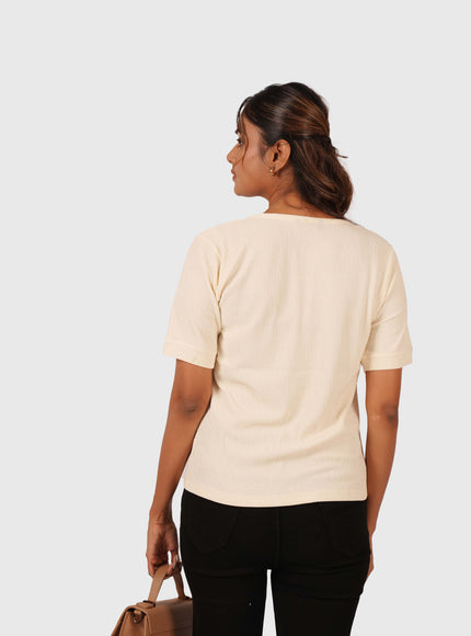 Women’s Cream Regular Fit Square Neck Top