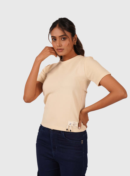 Women’s Cream Regular Fit Round Neck T-Shirt