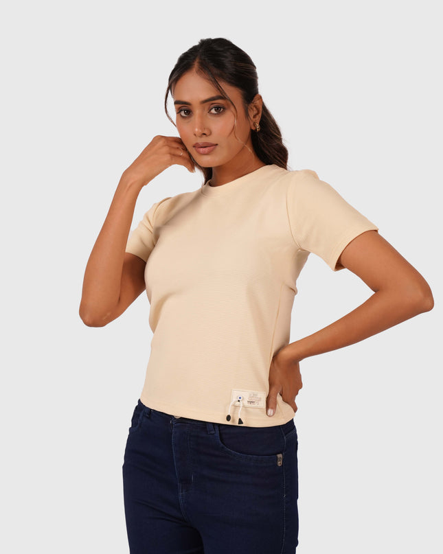 Women’s Cream Regular Fit Round Neck T-Shirt
