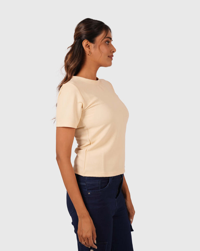 Women’s Cream Regular Fit Round Neck T-Shirt