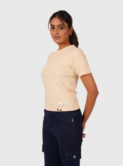 Women’s Cream Regular Fit Round Neck T-Shirt