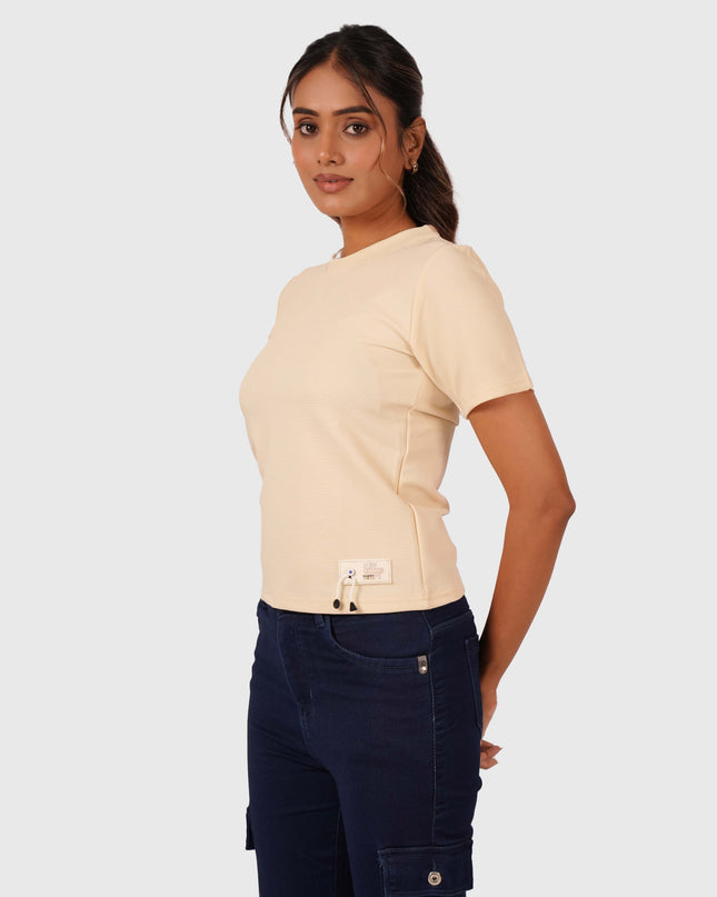 Women’s Cream Regular Fit Round Neck T-Shirt