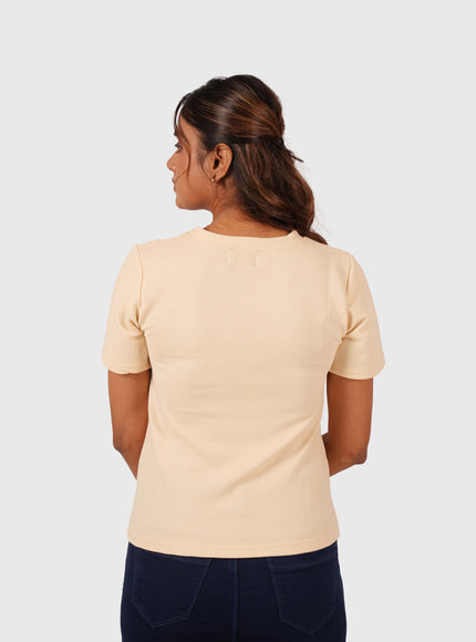 Women’s Cream Regular Fit Round Neck T-Shirt