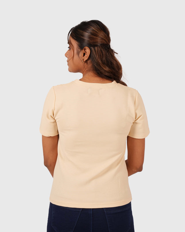 Women’s Cream Regular Fit Round Neck T-Shirt