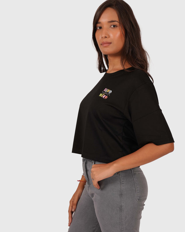 Women’s Black Oversized Crop T-Shirt