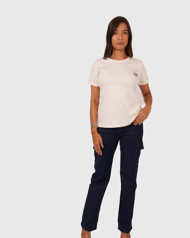 Women’s White Round Neck Regular Fit T-Shirt