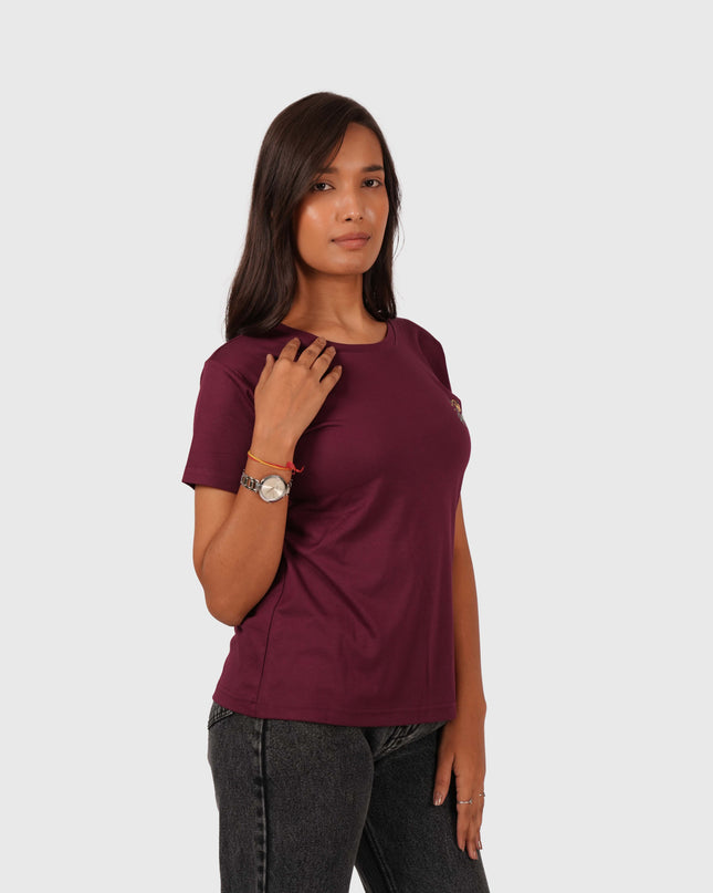 Women’s Maroon Regular Fit Round Neck T-Shirt
