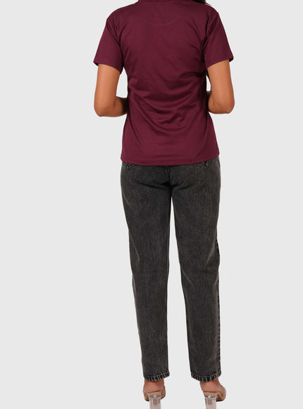 Women’s Maroon Regular Fit Round Neck T-Shirt