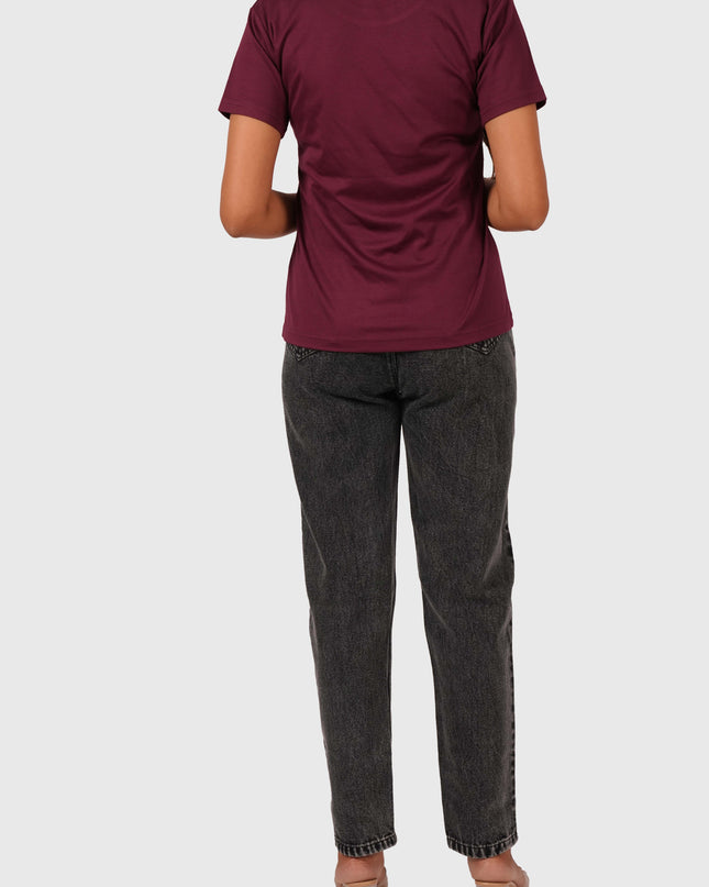 Women’s Maroon Regular Fit Round Neck T-Shirt