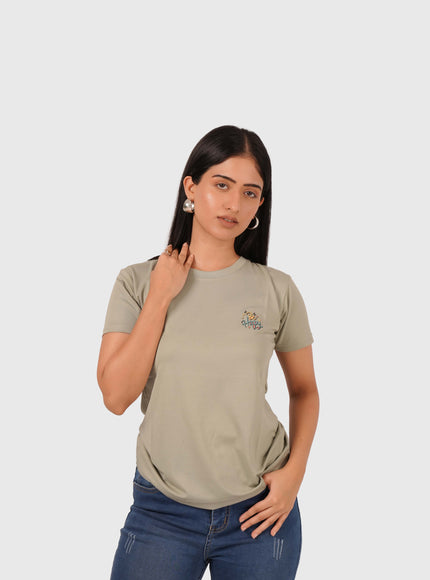 Women’s Sage Green Regular Fit Round Neck T-Shirt