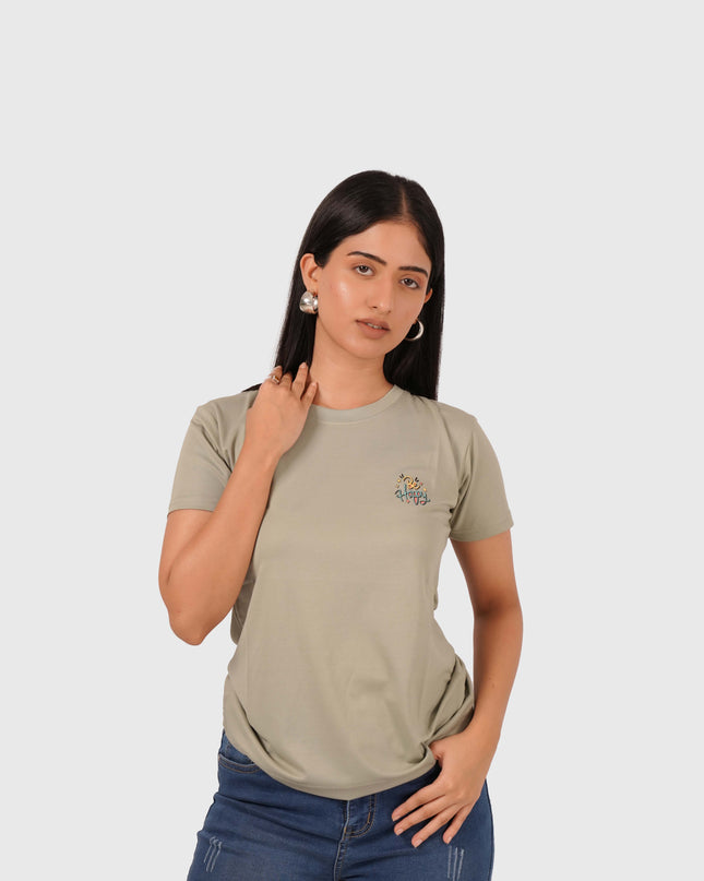Women’s Sage Green Regular Fit Round Neck T-Shirt