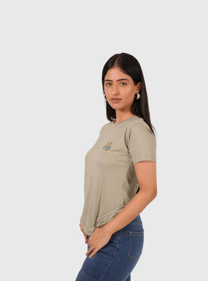 Women’s Sage Green Regular Fit Round Neck T-Shirt