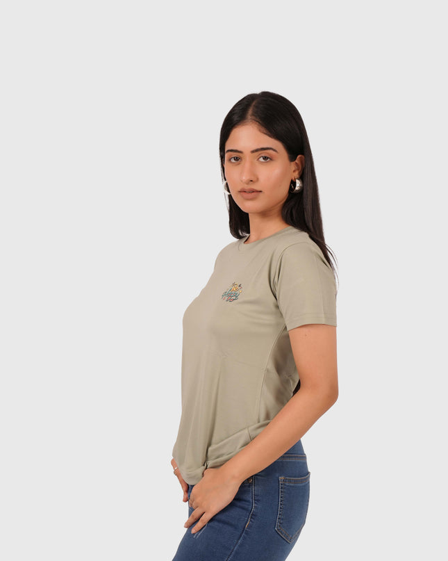Women’s Sage Green Regular Fit Round Neck T-Shirt