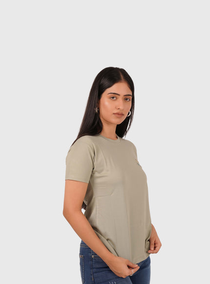 Women’s Sage Green Regular Fit Round Neck T-Shirt