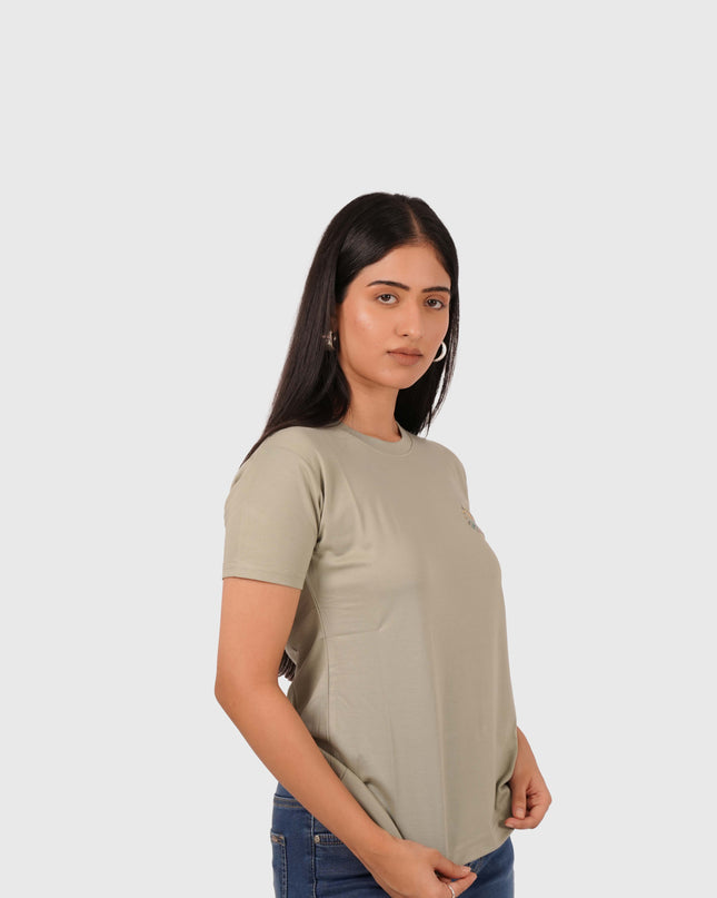 Women’s Sage Green Regular Fit Round Neck T-Shirt