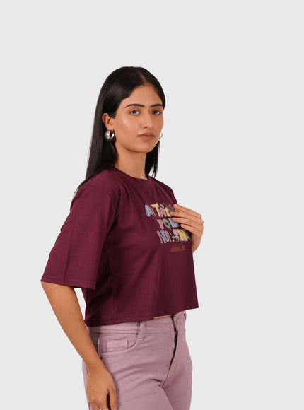 Women’s Wine Oversized Crop T-Shirt
