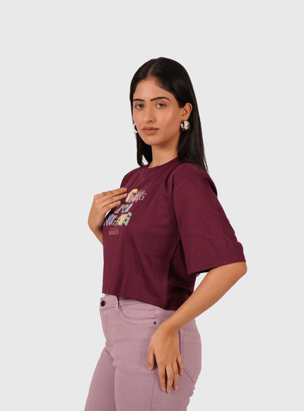 Women’s Wine Oversized Crop T-Shirt