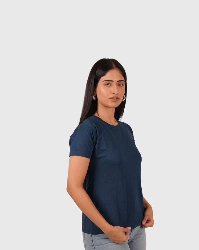 Women’s Navy Blue Regular Fit Round Neck T-Shirt