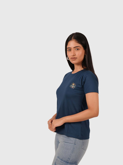 Women’s Navy Blue Regular Fit Round Neck T-Shirt