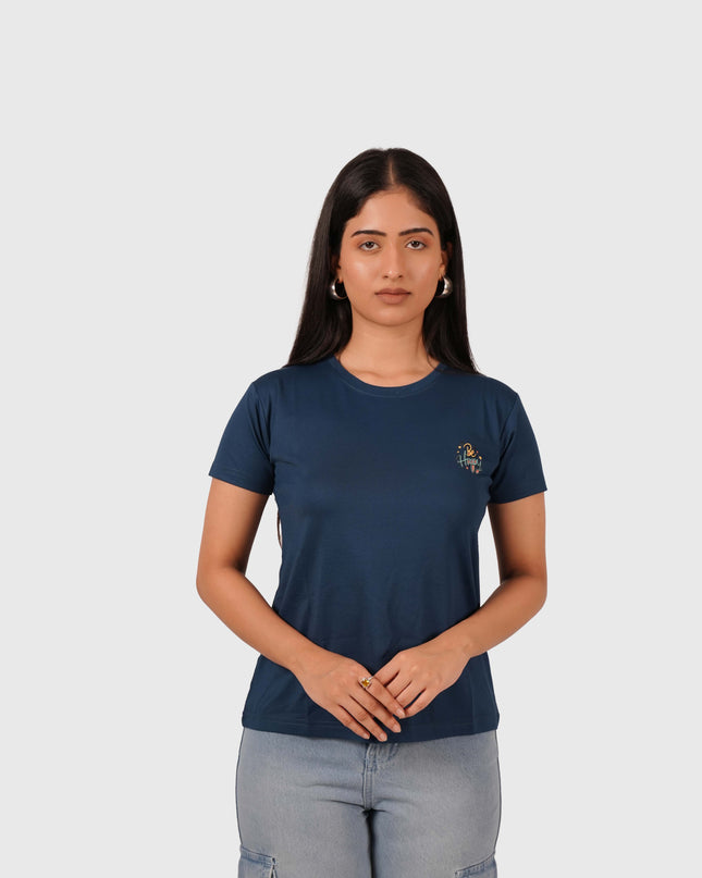 Women’s Navy Blue Regular Fit Round Neck T-Shirt