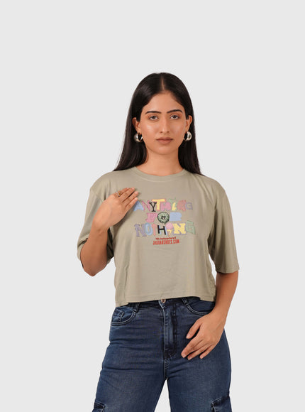 Women’s Olive Green Oversized Crop T-Shirt