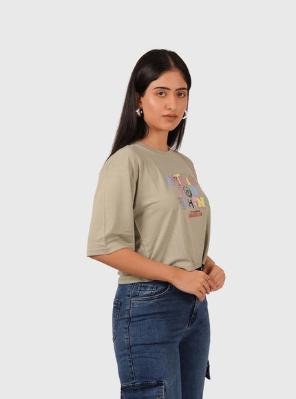 Women’s Olive Green Oversized Crop T-Shirt