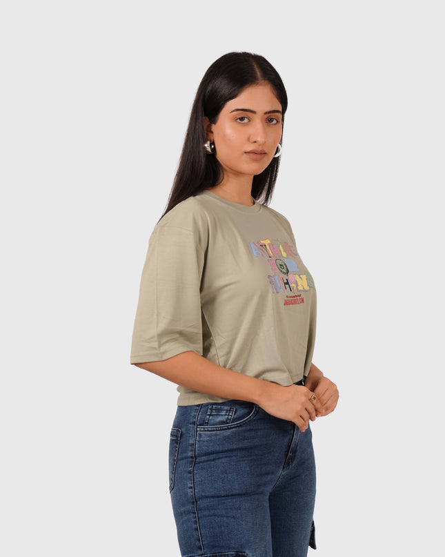 Women’s Olive Green Oversized Crop T-Shirt