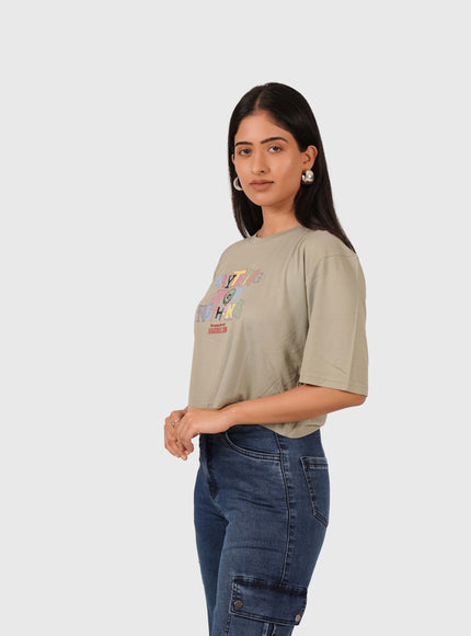Women’s Olive Green Oversized Crop T-Shirt