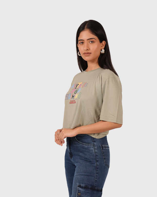Women’s Olive Green Oversized Crop T-Shirt