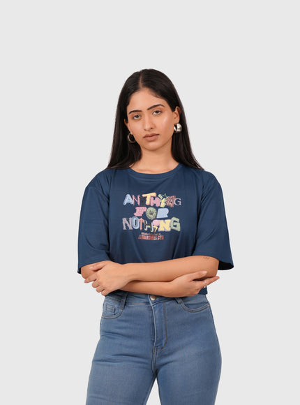 Women’s Navy Blue Oversized Crop T-Shirt