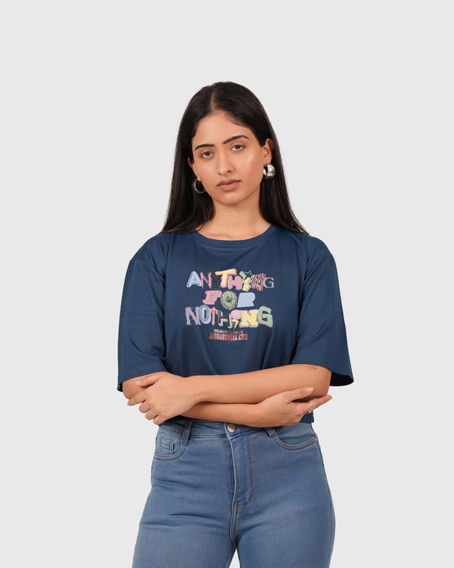 Women’s Navy Blue Oversized Crop T-Shirt