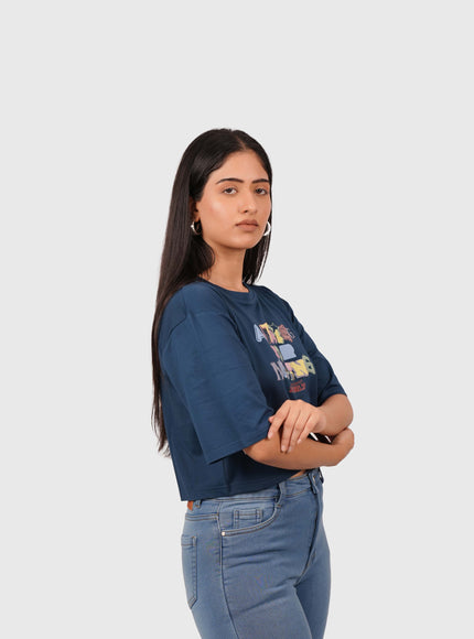Women’s Navy Blue Oversized Crop T-Shirt