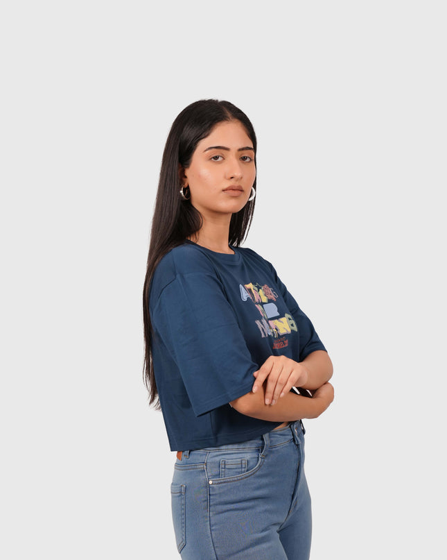 Women’s Navy Blue Oversized Crop T-Shirt