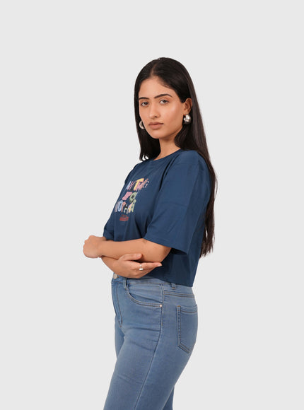 Women’s Navy Blue Oversized Crop T-Shirt
