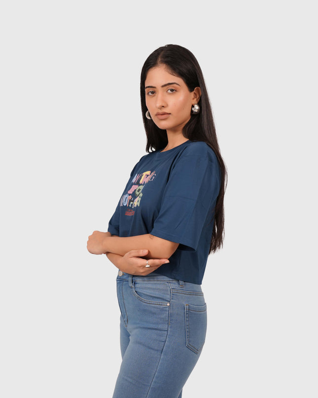 Women’s Navy Blue Oversized Crop T-Shirt