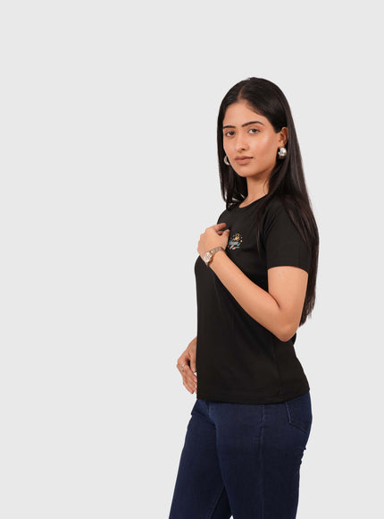 Women’s Black Regular Fit Round Neck T-Shirt