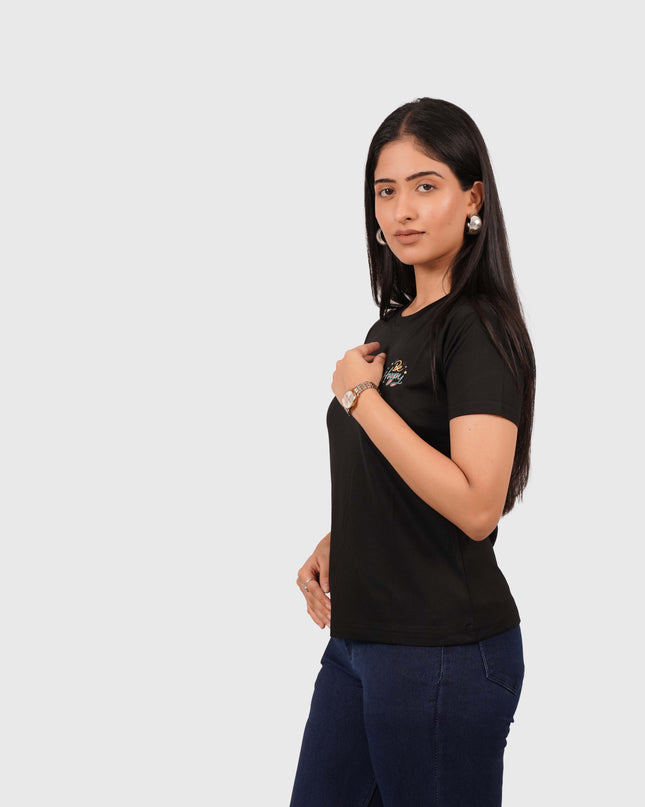 Women’s Black Regular Fit Round Neck T-Shirt