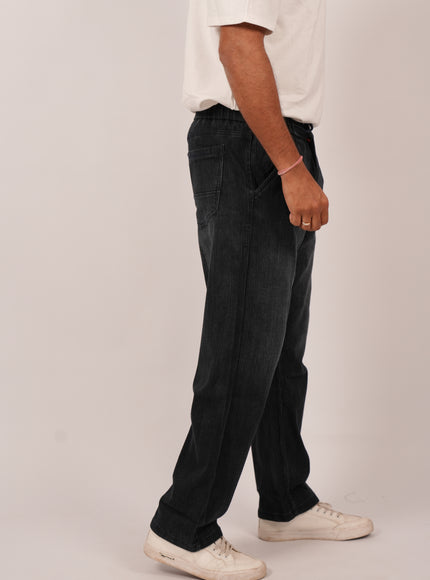 Men’s Relaxed Fit Black Jeans with White Wash