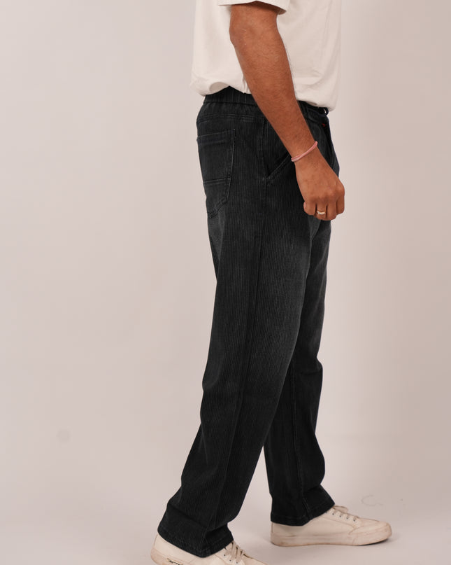 Men’s Relaxed Fit Black Jeans with White Wash