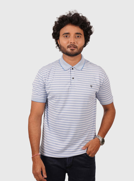 Men’s Light Blue Striped Polo T-Shirt
