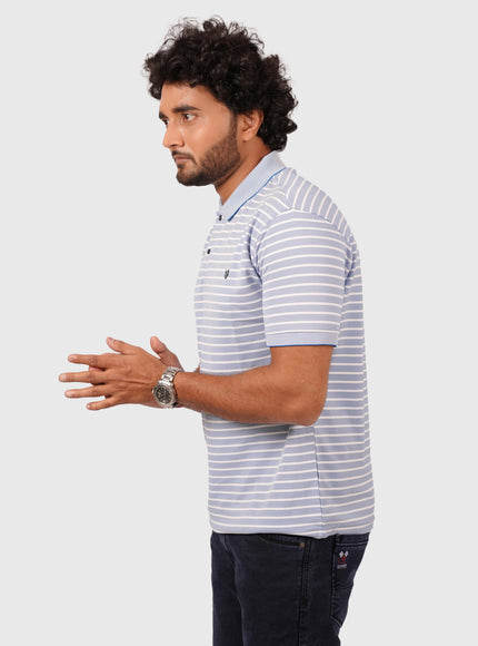 Men’s Light Blue Striped Polo T-Shirt