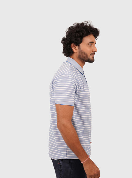 Men’s Light Blue Striped Polo T-Shirt