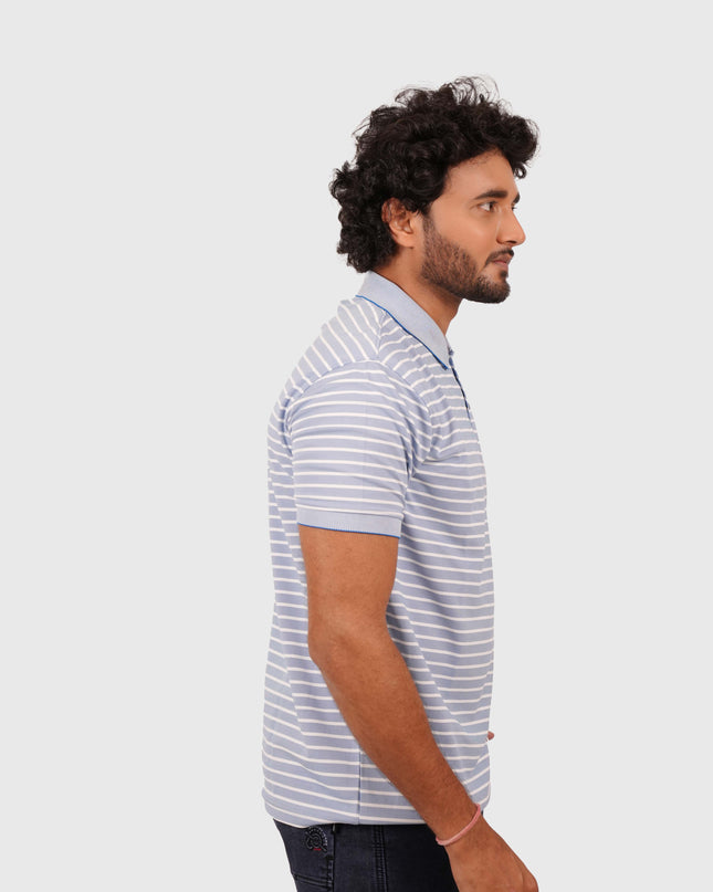 Men’s Light Blue Striped Polo T-Shirt