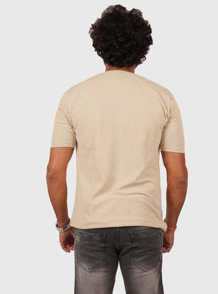 Men’s Nude Beige Half-Zip Casual T-Shirt